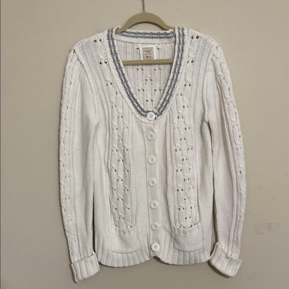 Vintage Old Navy White Cable Knit Cardigan women XL grandpa Y2K cozy Thick goth
